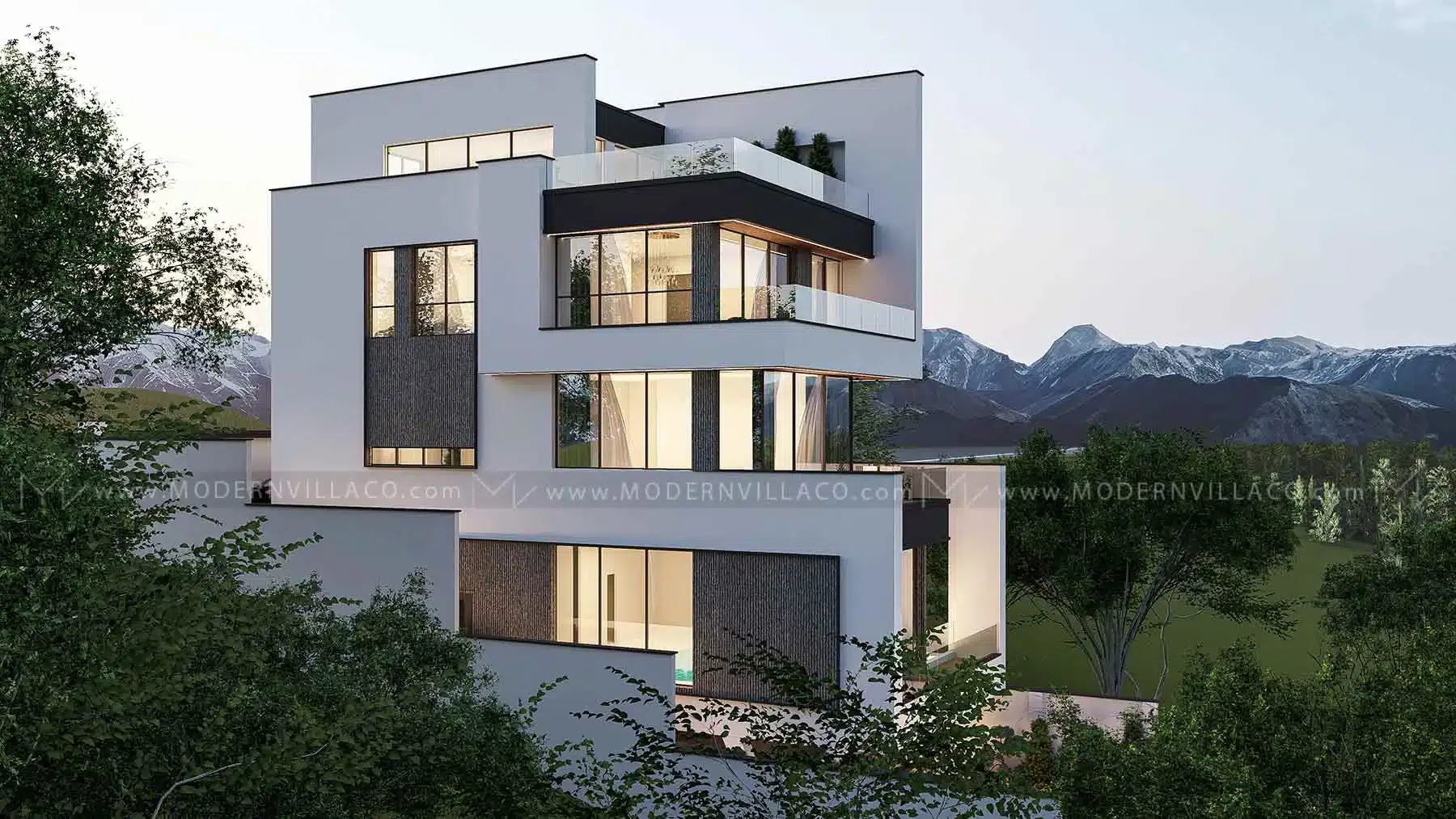پروژه طراحی ویلا آپارتمان مدرن در کلاردشت با نمای کوهستان